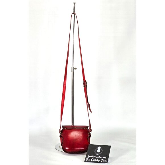 Art93 Women's Red Leather Owl Hand-Stitched Crossbody Purse Size Small 1699 - Picture 6 of 11